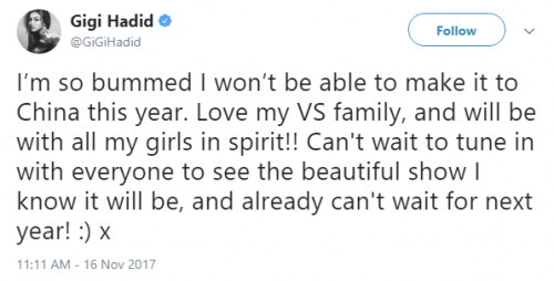 Gigi Hadid rút khỏi VSFS vào phút chót, tăng số lượng chân dài không tham gia lên con số 16