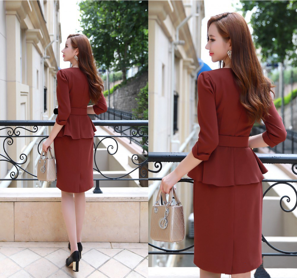 Đầm công sở peplum kèm dây nịt