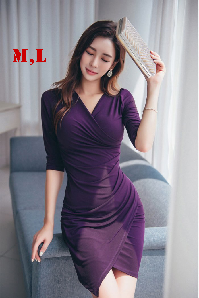 Đầm công sở tay lỡ màu tím