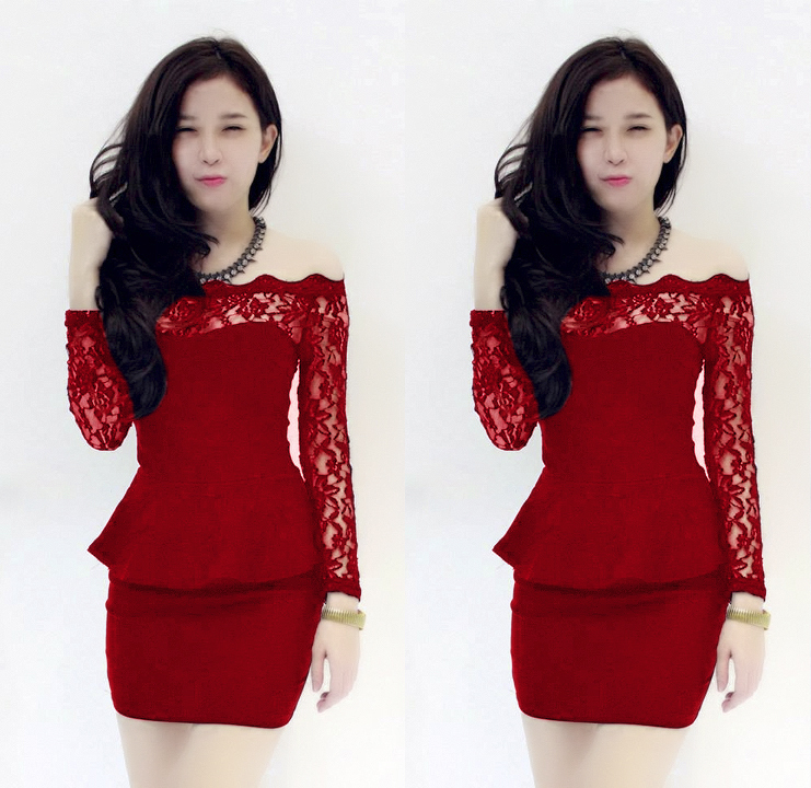 Đầm peplum phối ren trễ vai quyến rũ hấp dẫn 