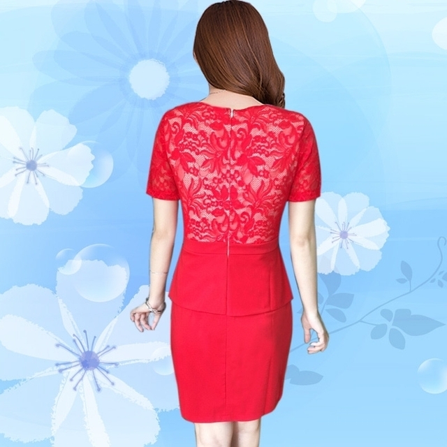 Đầm ren dự tiệc peplum đỏ cao cấp có size lớn - đầm dạ hội trễ vai