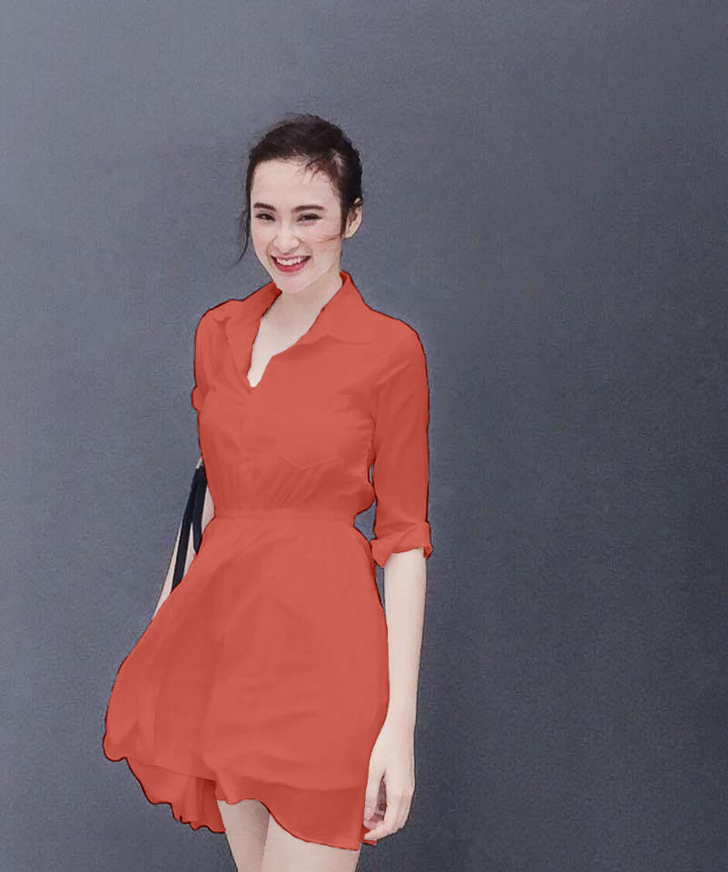 Đầm voan cổ sơ mi xinh như phương trinh màu cam đất