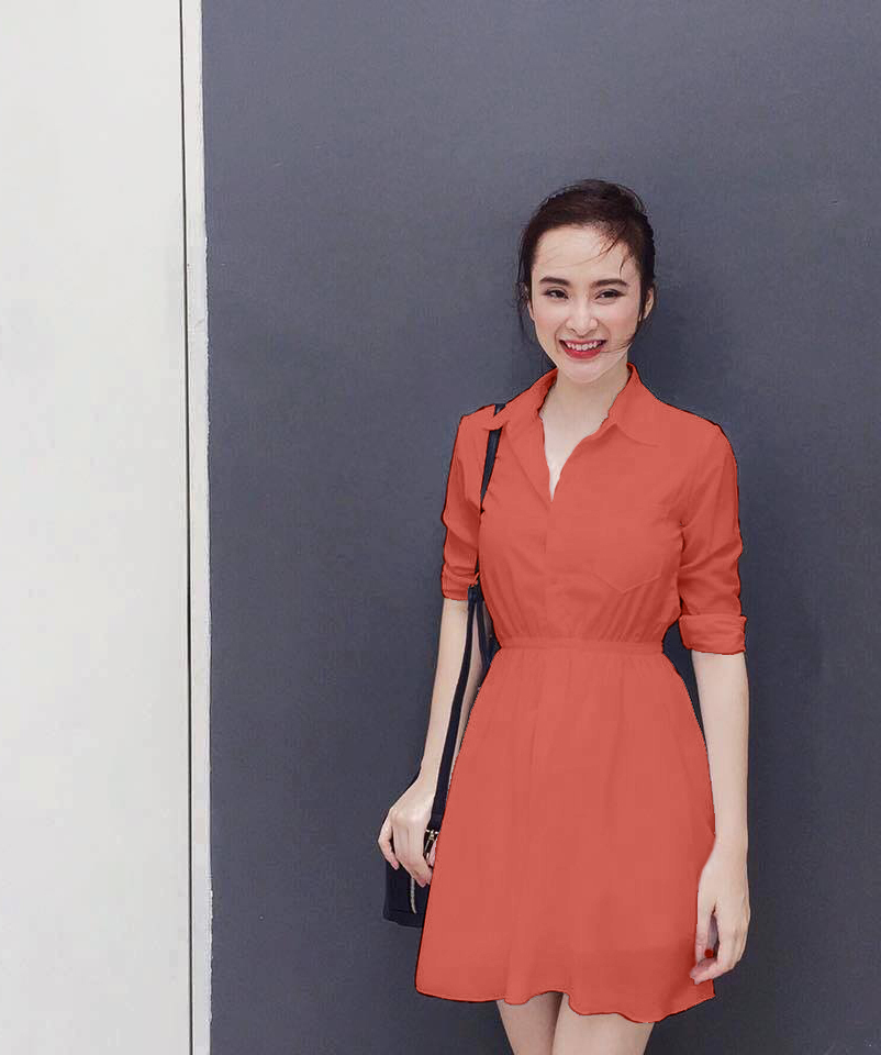 Đầm voan cổ sơ mi xinh như phương trinh màu cam đất