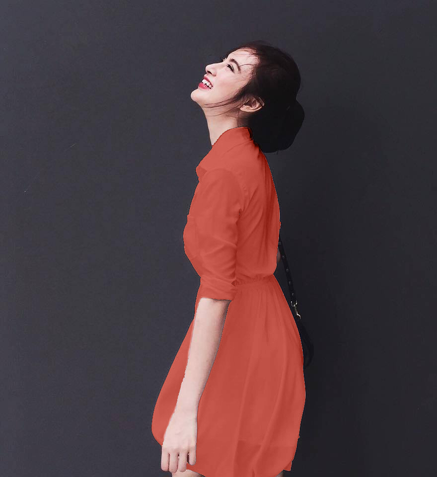Đầm voan cổ sơ mi xinh như phương trinh màu cam đất