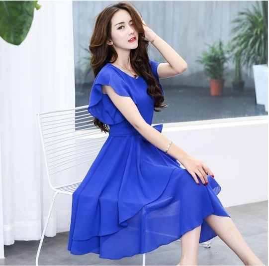 Đầm voan xòe thiết kế dễ thương màu xanh