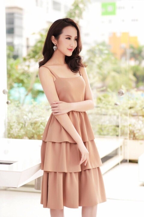 Đầm xòe 2 dây 3 tầng dễ thương và thời trang