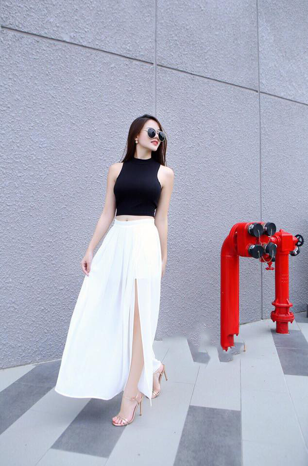 Set áo croptop chân váy maxi xẻ tà