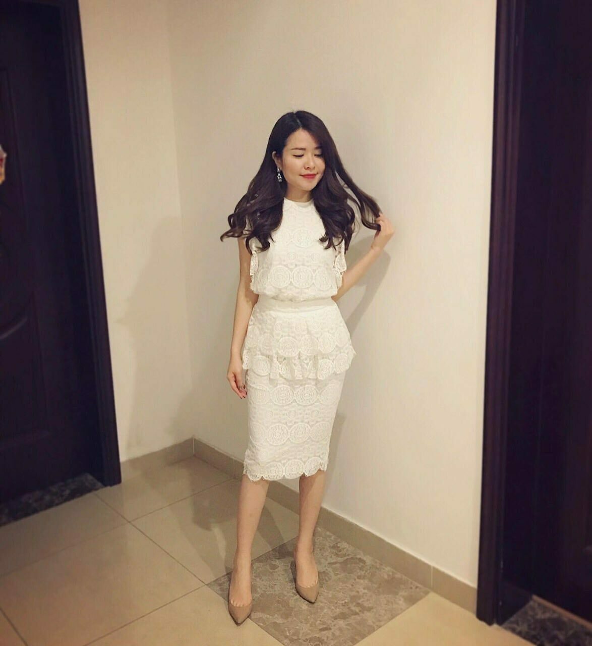 Set áo peplum và chân váy bút chì dễ thương